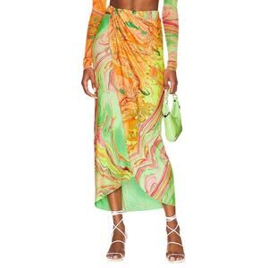 Agua Bendita x Revolve Mimi Wrap Skirt Sz Small Colorful Marble Resort Summer